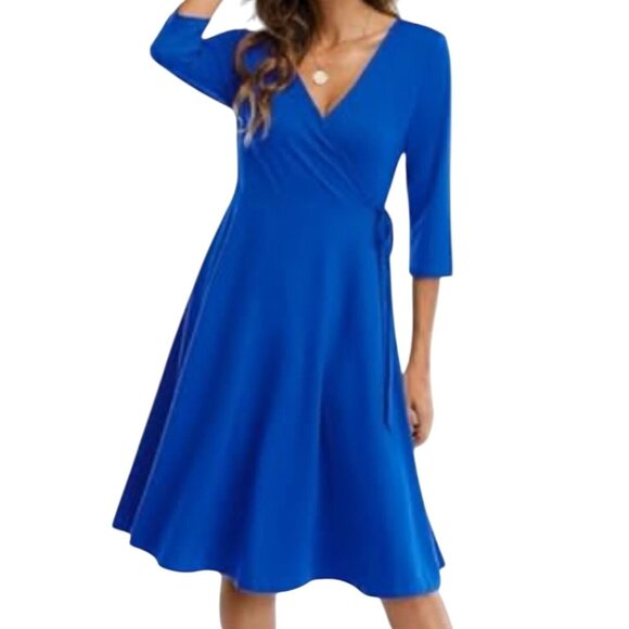 Perceptions New York Faux Wrap Blue Liquid Jersey L - Picture 1 of 7